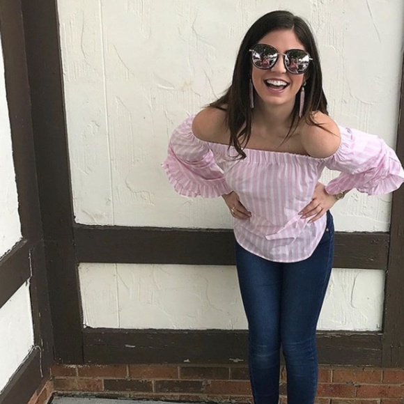 COPY - Off the Shoulder Striped Shirt with Ruffle… - Picture 2 of 6